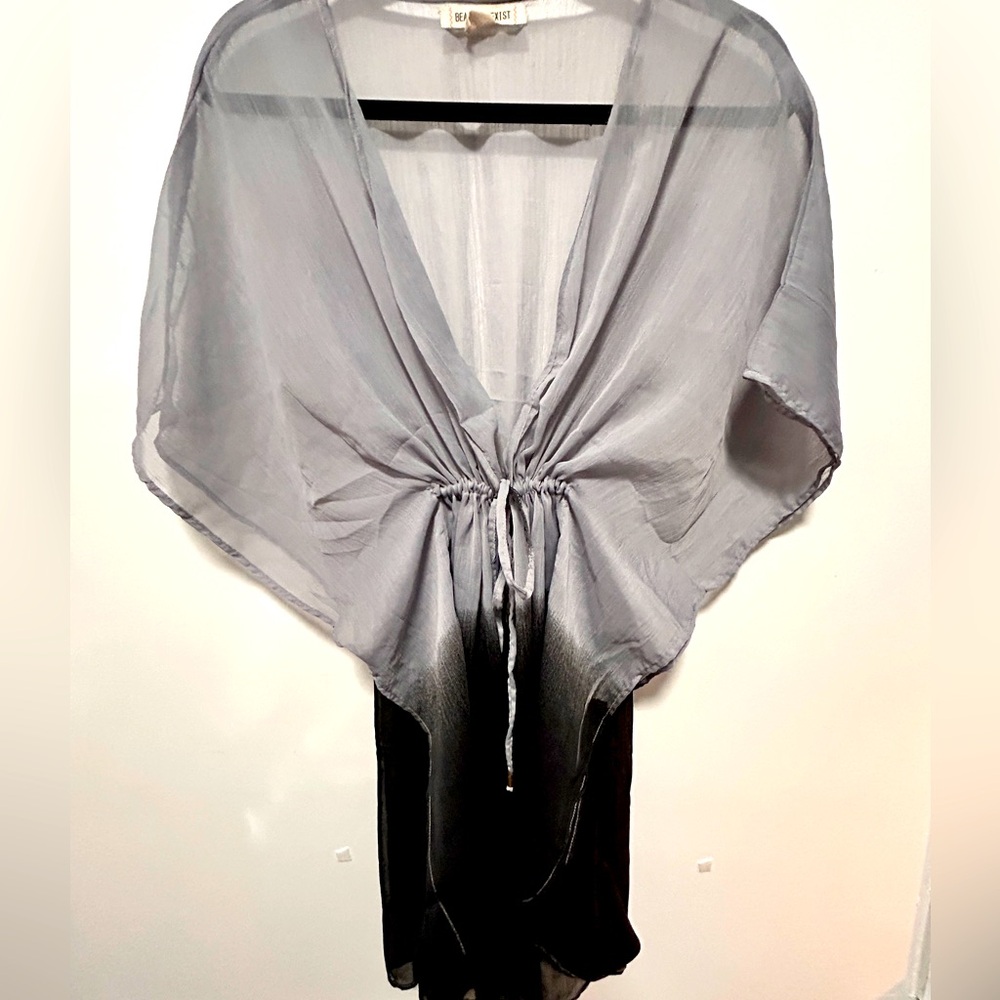 Beach By Exist Gorgeous Sheer Ombré Light Gray to Black Butterfly Cover-Up L/XL